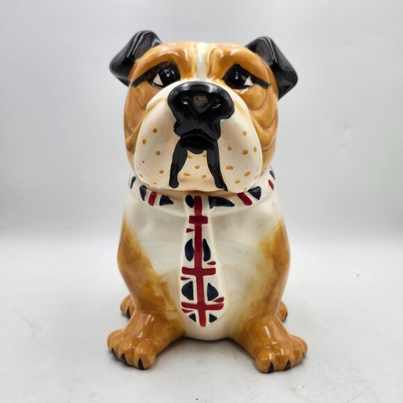 Hannington British Bulldog Ceramic Cookie Dog Biscuit Treats Jar Union Jack Neck - Picture 3 of 10